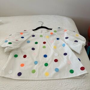 Main Strip White Polka Dot Short Sleeve Top